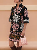 Momentlover Loose Short Sleeves Floral Printed V-neck Mini Dresses Short Dresses