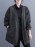 Momentlover Solid Color Pockets Loose Long Sleeves Collarless Outerwear