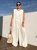 momentlover Solid Color Sleeveless Wide Leg Jumpsuits