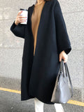Momentlover Solid Color Loose Long Sleeves Collarless Woolen Coat