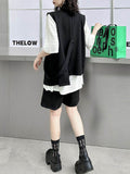 Momentlover Tied Waist Split-Joint Asymmetric Sleeveless Loose V-neck Vest Outerwear