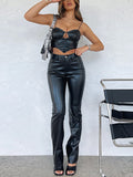 Momentlover Zipper Solid Color Buttoned High Waisted Trousers Pants