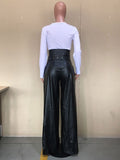 Momentlover Zipper Solid Color Belted Wide Leg High Waisted Trousers Pants