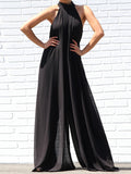 momentlover Sleeveless Wide Leg Solid Color High-Neck Jumpsuits