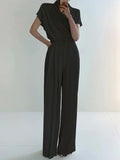 momentlover Urban Solid Color Pleats High Waisted Wide Leg Pants