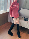 Momentlover Buttoned Asymmetric Thick Loose High-neck Sweater Tops Pullovers Knitwear