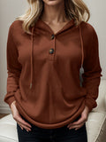Momentlover Waffle-Knit Drawstring Quarter Button Hoodie