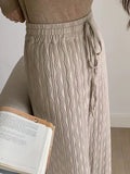 High Waisted Loose Drawstring Tied Waist Pants Trousers