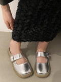 Momentlover Split-Joint Shallow Cut Round-Toe Belt Buckle Slippers&Mules Platform Shoes