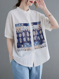 Momentlover Artistic Retro Loose Applique Printed Blouse