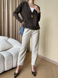 Momentlover Buttoned Asymmetric Loose Long Sleeves V-neck Sweater Tops