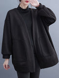 Momentlover Solid Color Pockets Loose Long Sleeves Collarless Outerwear