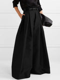 momentlover Stylish Loose High Waisted Solid Color Wide Leg Pants