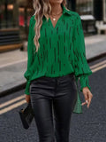 Momentlover Printed Elasticity Loose Long Sleeves V-Neck T-Shirts Tops