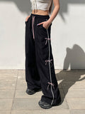 Loose Wide Leg Bowknot Drawstring Elasticity Split-Joint Pants Trousers