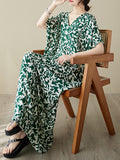 Momentlover Floral Printed Short Sleeves Loose V-Neck Maxi Dresses