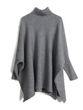 Momentlover Simple Loose Solid Color High-Neck Batwing Sleeves Sweater