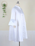 Momentlover Urban Buttoned Solid Color Stand Collar Flared Sleeve Loose Midi Dress