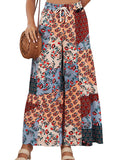 High Waisted Loose Drawstring Flower Print Pleated Pants Trousers