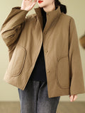 Momentlover Long Sleeves Loose Buttoned Polka-Dot Quilted Solid Color High Neck Padded Coat