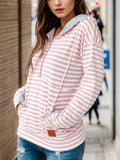 Momentlover Striped Drawstring Half Zip Hoodie