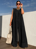 momentlover Solid Color Sleeveless Wide Leg Jumpsuits
