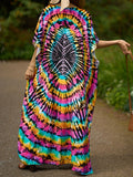 Momentlover Split-Side Printed Short Sleeves Loose V-Neck Maxi Dresses Beach Cover-Up