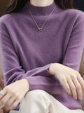 Momentlover Office Long Sleeves Solid Color High-Neck Sweater Tops Pullovers