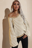 Momentlover Striped Dropped Shoulder Sweater