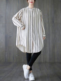 Momentlover Striped Buttoned Loose Long Sleeves Blouses&Shirts Tops