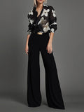 Momentlover Loose Wide Leg High-Waisted Solid Color Pants Trousers