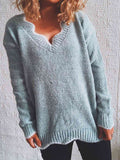 Momentlover Notched Dropped Shoulder Long Sleeve Sweater