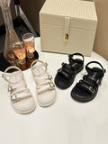 Momentlover Split-Joint Round-Toe Lace-Up Belt Buckle Sandals Platform Shoes