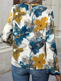 Momentlover Pleated Flower Print Elasticity Puff Sleeves Loose Mock Neck Blouses&Shirts Tops