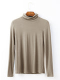 Momentlover Simple Long Sleeves Skinny Solid Color High-Neck T-Shirts