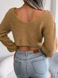 Momentlover Twisted Front Long Sleeve Cropped Sweater