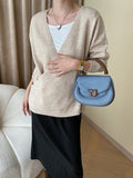Momentlover Buttoned Asymmetric Loose Long Sleeves V-neck Sweater Tops