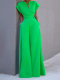 momentlover Urban Cap Sleeve Solid Color Wide Leg Jumpsuits