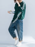 Momentlover Striped Loose Long Sleeves Round-neck Hoodies&Sweatshirt