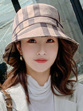 Momentlover Casual Plaid Keep Warm Suede Fisherman Hat