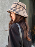 Momentlover Casual Plaid Keep Warm Suede Fisherman Hat