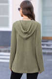 Momentlover Waffle-Knit Button Up Drawstring Hoodie
