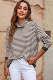 Momentlover Striped Drop Shoulder Turtleneck Sweater