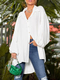 Momentlover High-Low Loose Solid Color Split-Joint Lapel Blouses&Shirts Tops