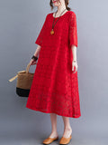 Momentlover Casual Half Sleeves Loose Solid Color Round-Neck Midi Dresses