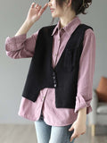 Momentlover Artistic Retro Sleeveless Irregularity Buttoned V-Neck Vest Top