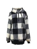 Momentlover Plaid Half Zip Drawstring Hoodie