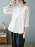 Momentlover Casual Loose Long Sleeves Solid Color Round-Neck T-Shirts Tops