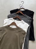 Momentlover Split-Joint Sleeveless Loose Round-neck T-Shirts Tops