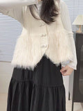 Momentlover Split-Joint Solid Color Buttoned Sleeveless Loose V-Neck Vest Outerwear